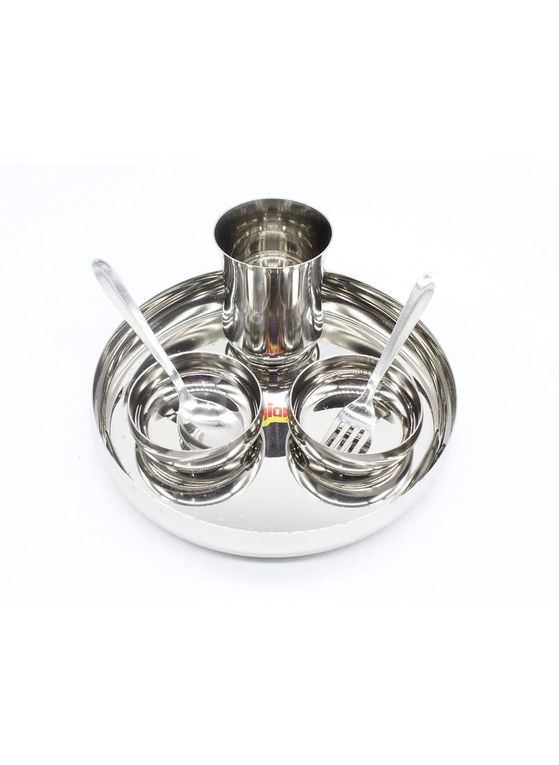 Diamond Stainless Steel Dinner Thali Set - 6 Pieces, Silver