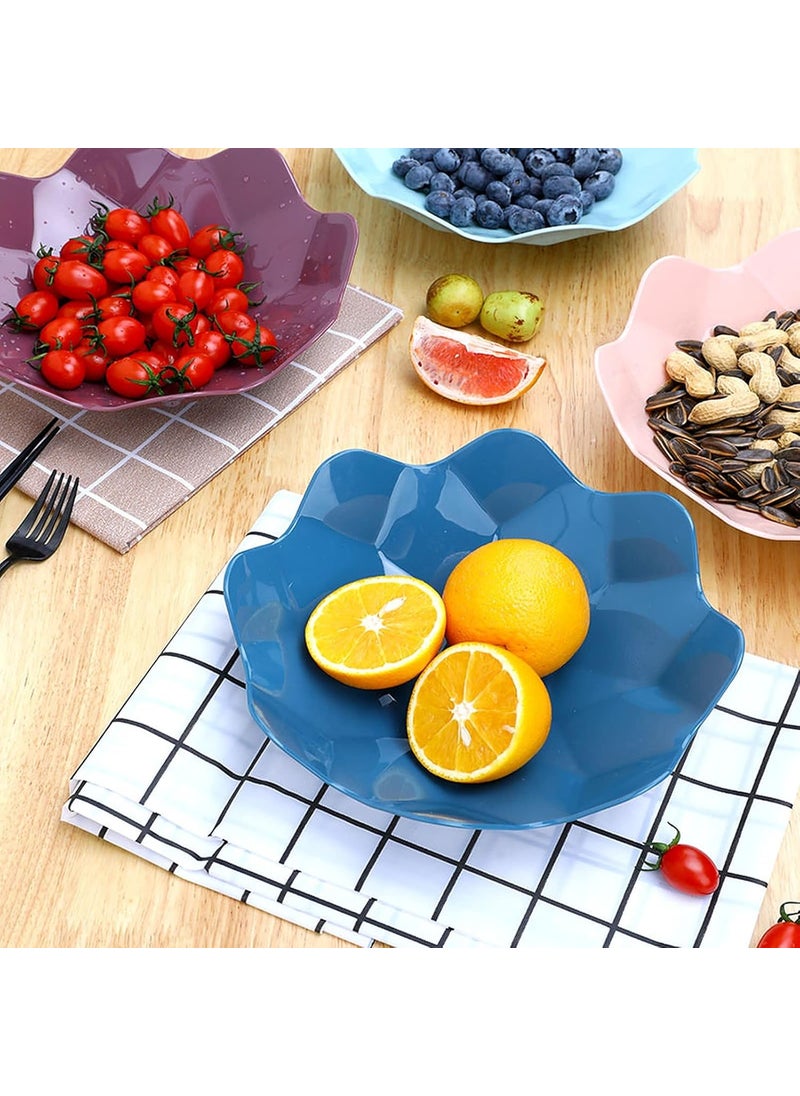 wolpin Designer Plastic Snacks Plate Set Fruits Serving Play (Set of 4 Pcs) Colorful Snacks/Breakfast Plate, Flower Shape, Multicolor
