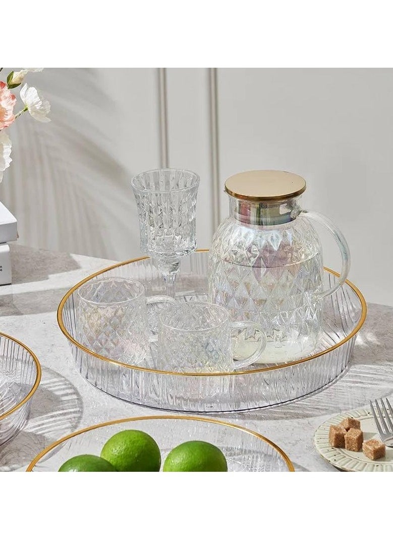Durable Clear  Serving Trays With Gold Rim 3 Multiple Sizes for Fruit.