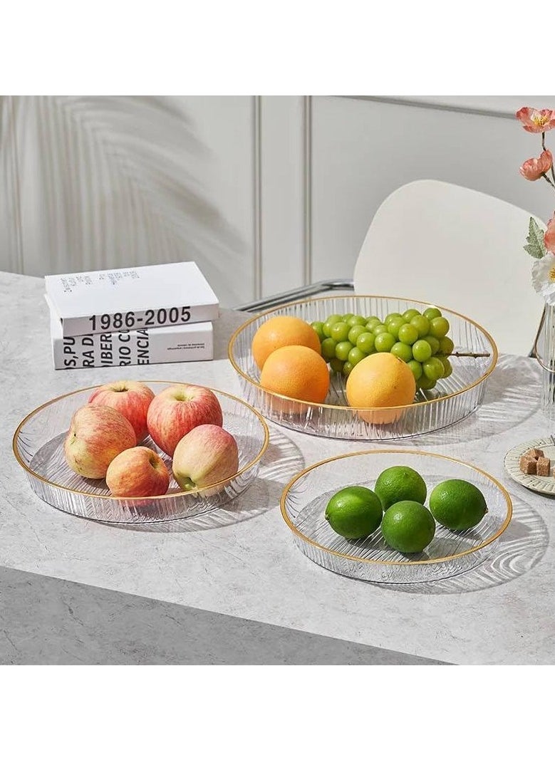 Durable Clear  Serving Trays With Gold Rim 3 Multiple Sizes for Fruit.