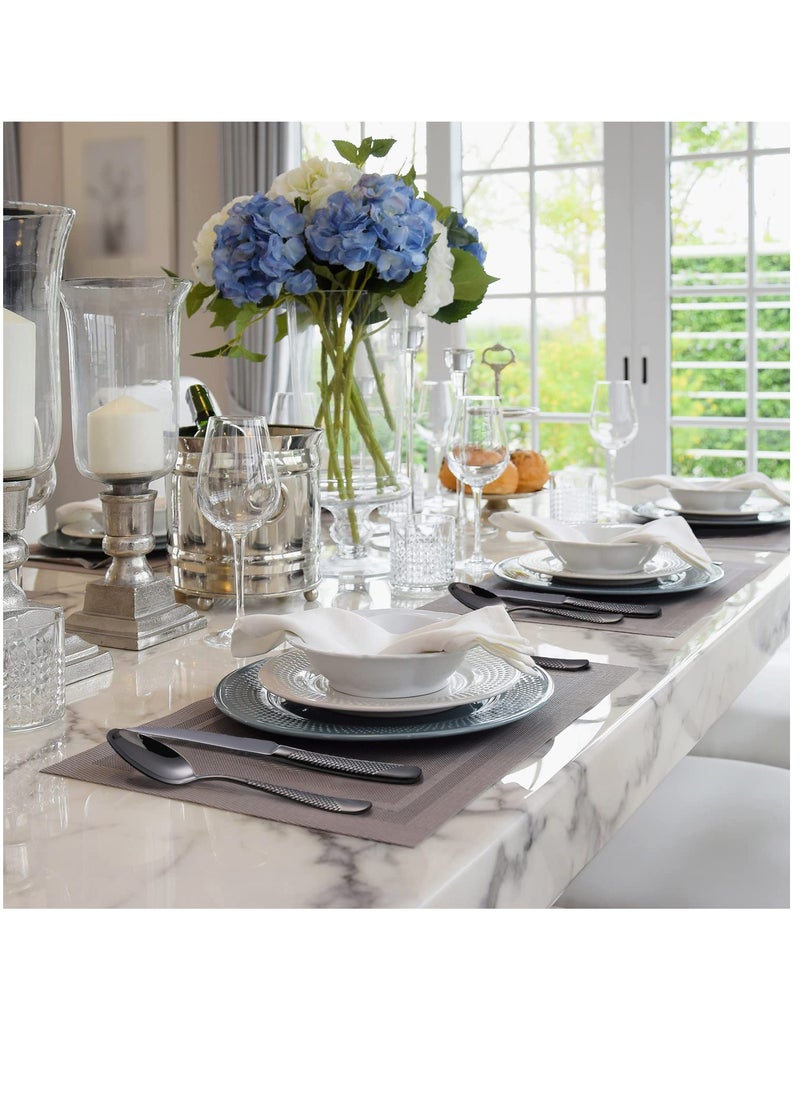 Hammered Silverware Set, 4 Piece Modern Black 18 Or 10 Stainless Steel Flatware Set With Forks Spoons And Knives, Unique Metal Cutlery Sets For Home Restaurant, Mirror Polished And Dishwasher Safe