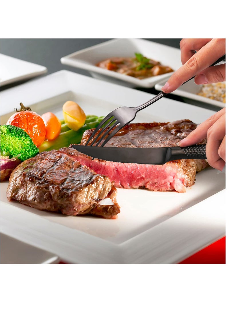 Hammered Silverware Set, 4 Piece Modern Black 18 Or 10 Stainless Steel Flatware Set With Forks Spoons And Knives, Unique Metal Cutlery Sets For Home Restaurant, Mirror Polished And Dishwasher Safe