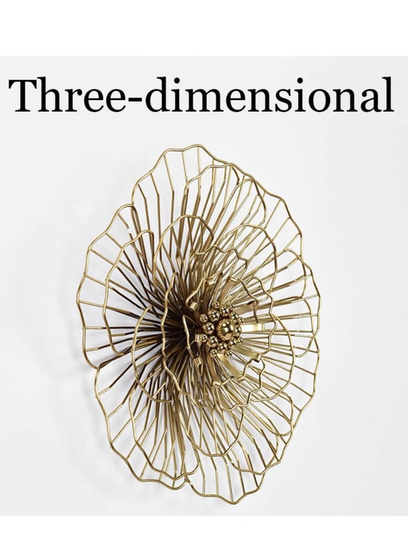 Modern Wall Sculpture, Metal Flower Wall Sculpture, Lotus Flower, Steel Beads, Wall Hanging Decoration, Lightweight, Luxurious, Golden Flower Wall Art for Bedroom, Living Room, Office Size: 39cm