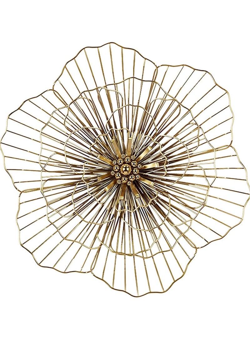 Modern Wall Sculpture, Metal Flower Wall Sculpture, Lotus Flower, Steel Beads, Wall Hanging Decoration, Lightweight, Luxurious, Golden Flower Wall Art for Bedroom, Living Room, Office Size: 39cm