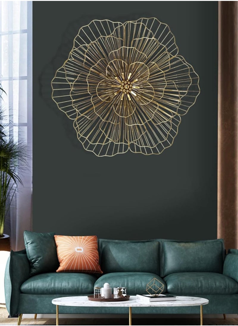 Modern Wall Sculpture, Metal Flower Wall Sculpture, Lotus Flower, Steel Beads, Wall Hanging Decoration, Lightweight, Luxurious, Golden Flower Wall Art for Bedroom, Living Room, Office Size: 39cm