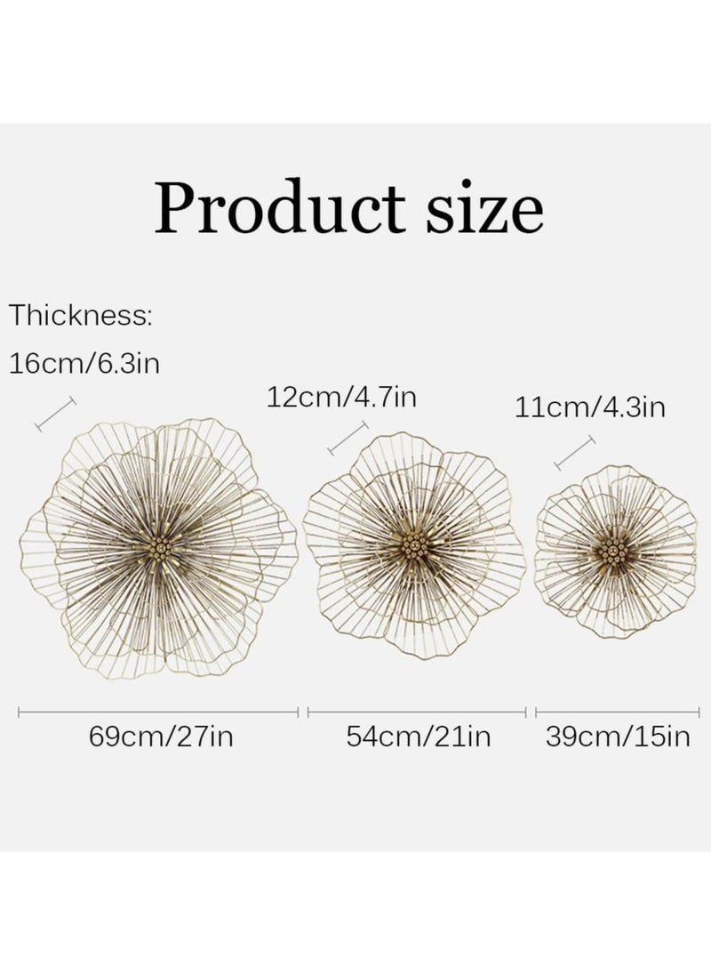 Modern Wall Sculpture, Metal Flower Wall Sculpture, Lotus Flower, Steel Beads, Wall Hanging Decoration, Lightweight, Luxurious, Golden Flower Wall Art for Bedroom, Living Room, Office Size: 39cm