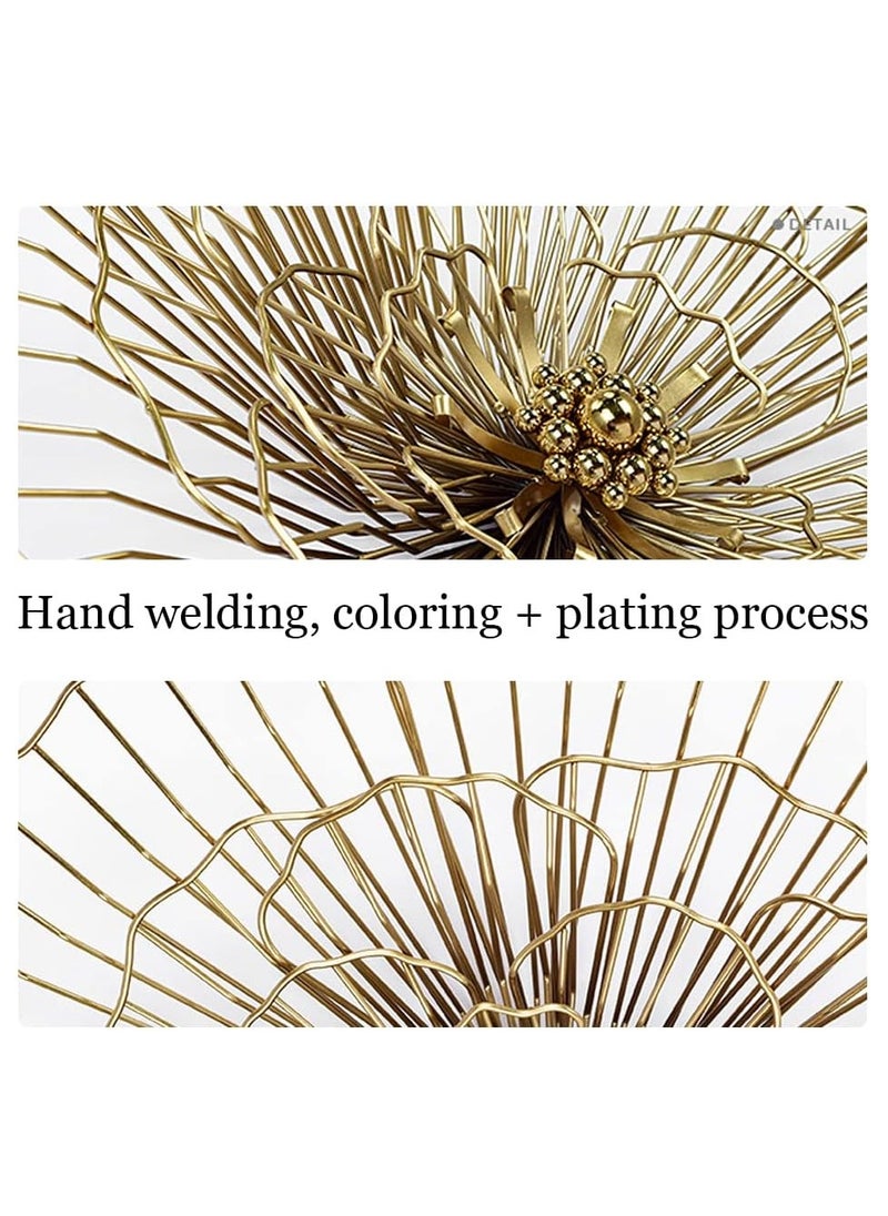 Modern Wall Sculpture, Metal Flower Wall Sculpture, Lotus Flower, Steel Beads, Wall Hanging Decoration, Lightweight, Luxurious, Golden Flower Wall Art for Bedroom, Living Room, Office Size: 39cm