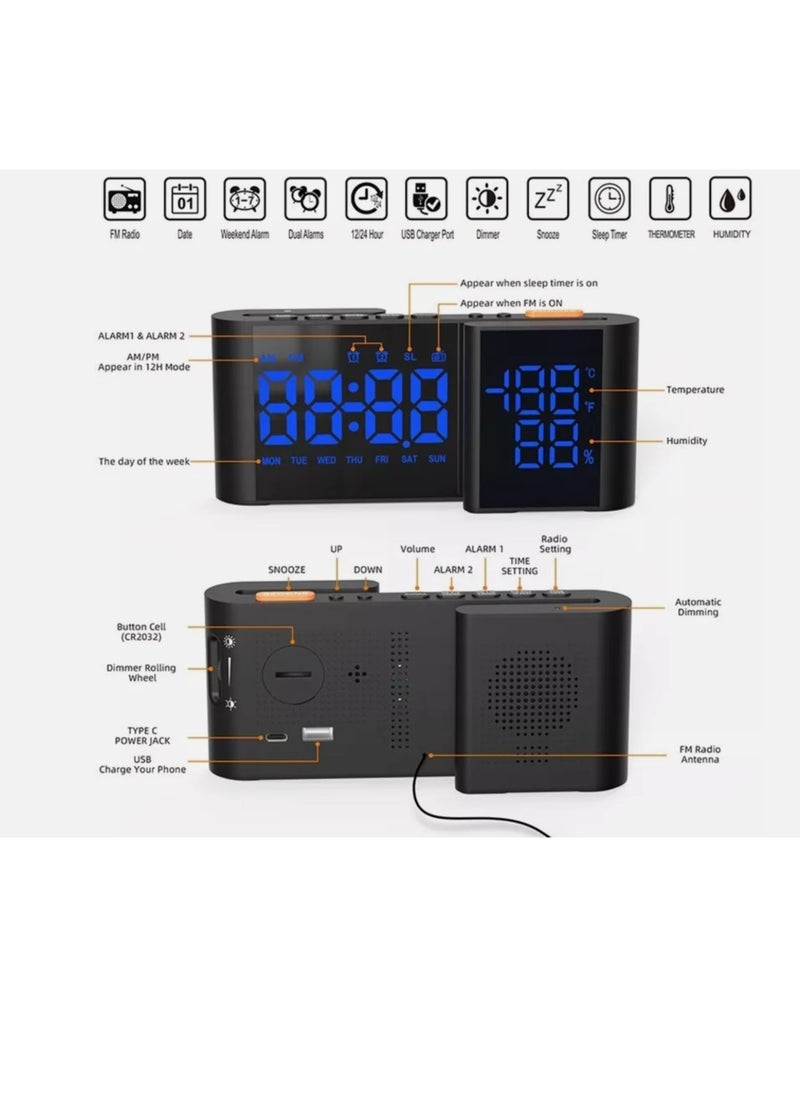New Creative S-shaped Dual-screen LED Display Temperature and Humidity Electronic Clock Radio Alarm Clock Table Clock