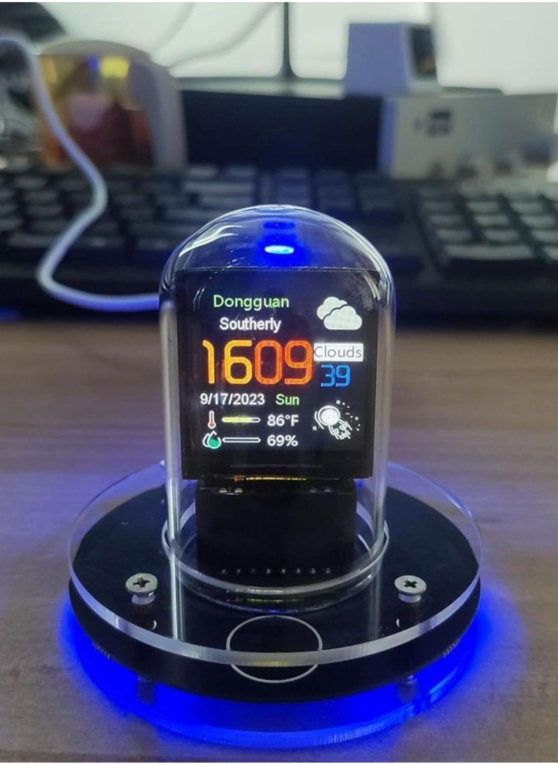 Cyberpunk Nixie Tube Clock: Smart WiFi, RGB Digital Display, Calendar, Weather, Customizable Lighting, and Image Display! Ideal for Office, Gaming, and Desk Decor.