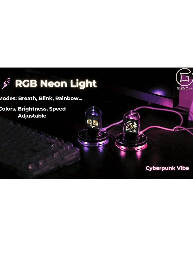 Cyberpunk Nixie Tube Clock: Smart WiFi, RGB Digital Display, Calendar, Weather, Customizable Lighting, and Image Display! Ideal for Office, Gaming, and Desk Decor.