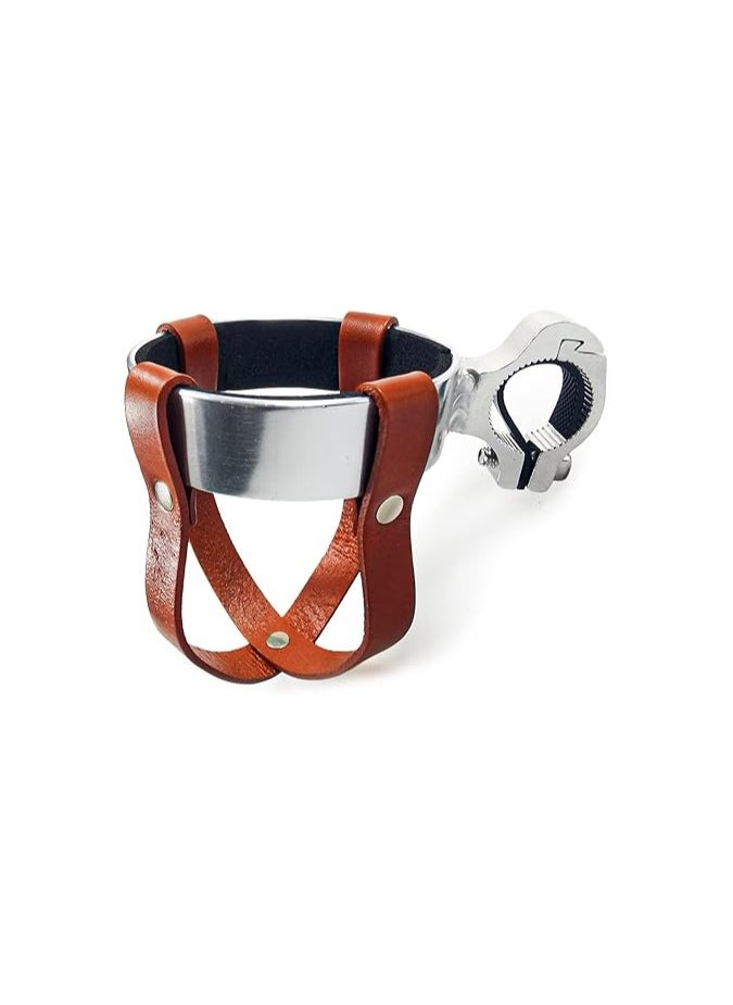 Vintage Leather Bike Beverage Holder Cruiser Bike Coffee Cup Holder, Water Bottle Cup Holder with Metal Clamp for Beach Cruiser Motorcycle Bike Boat Stroller Walker Wheelchair Scooter Golf Cart