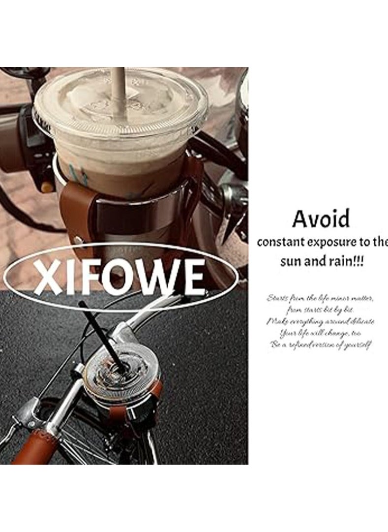 Vintage Leather Bike Beverage Holder Cruiser Bike Coffee Cup Holder, Water Bottle Cup Holder with Metal Clamp for Beach Cruiser Motorcycle Bike Boat Stroller Walker Wheelchair Scooter Golf Cart