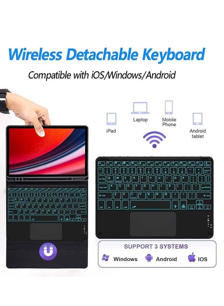 Applicable to Samsung Tablet Tab S9 FE 10.9-inch SM-X510/X516/S9 11-inch X710/X716B/X718U/S8 11-inch X700/X706/S7 11-inch T870/T875 Touch-screen backlit Arabic keyboard protective cover with pen slo