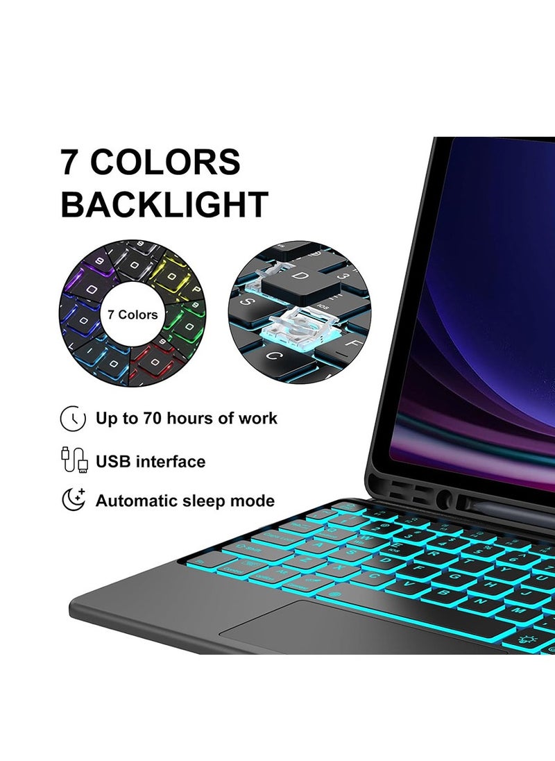 Applicable to Samsung Tablet Tab S9 FE 10.9-inch SM-X510/X516/S9 11-inch X710/X716B/X718U/S8 11-inch X700/X706/S7 11-inch T870/T875 Touch-screen backlit Arabic keyboard protective cover with pen slo