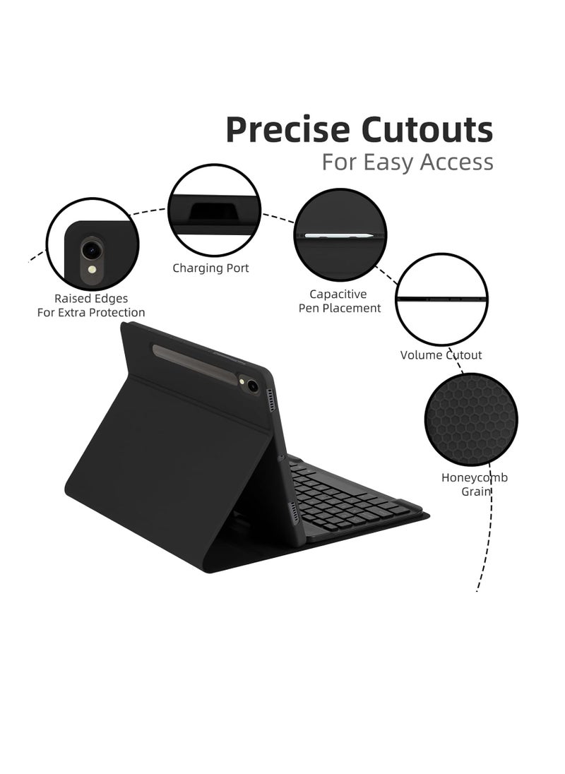 Case with Keyboard for Samsung Galaxy Tab S7 S8 S9 S9FE 11 inch,7 Color Rainbow Backlit Detachable Keyboard Magnetic Case with Pen Slot for Samsung Tablet S7 S8 S9 S9FE-Black