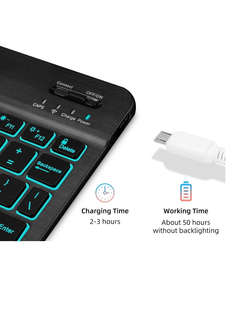Case with Keyboard for Samsung Galaxy Tab S7 S8 S9 S9FE 11 inch,7 Color Rainbow Backlit Detachable Keyboard Magnetic Case with Pen Slot for Samsung Tablet S7 S8 S9 S9FE-Black
