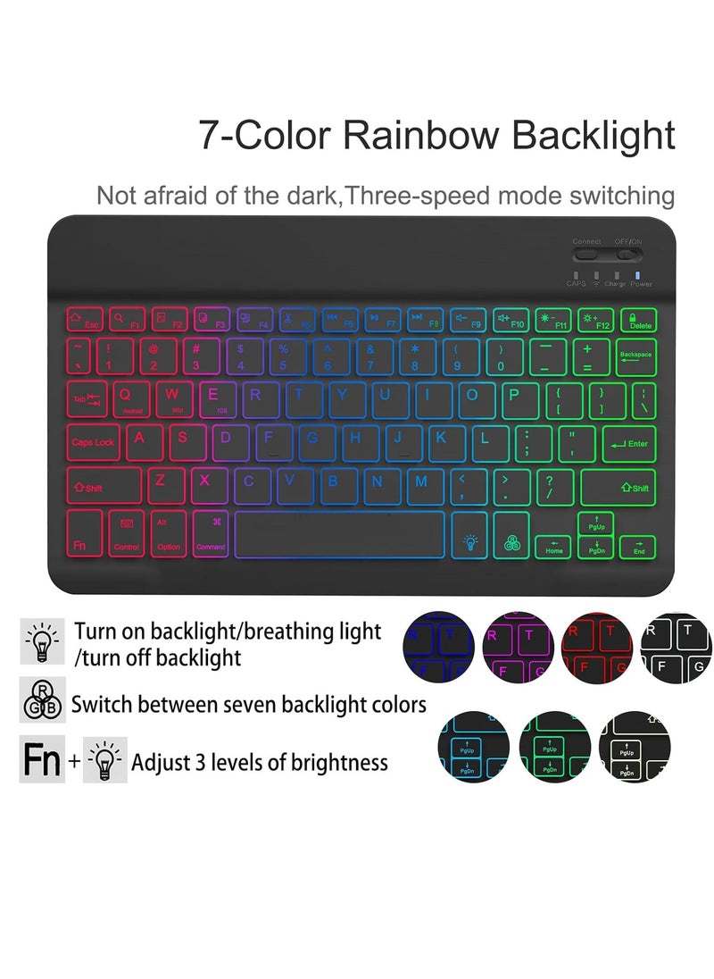 Case with Keyboard for Samsung Galaxy Tab S7 S8 S9 S9FE 11 inch,7 Color Rainbow Backlit Detachable Keyboard Magnetic Case with Pen Slot for Samsung Tablet S7 S8 S9 S9FE-Black