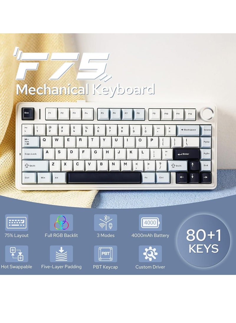 EPOMAKER x AULA F75 Gasket Mechanical Keyboard, 75% Wireless Hot Swappable Gaming Keyboard with Five-Layer Padding