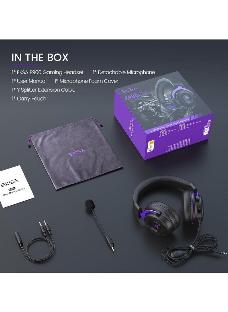 EKSA E900 Headset with Microphone for PC, PS4,PS5, Xbox - Detachable Noise Canceling Mic, 3D Surround Sound, Wired Headphone for Gaming, Computer, Laptop, 3.5MM Jack