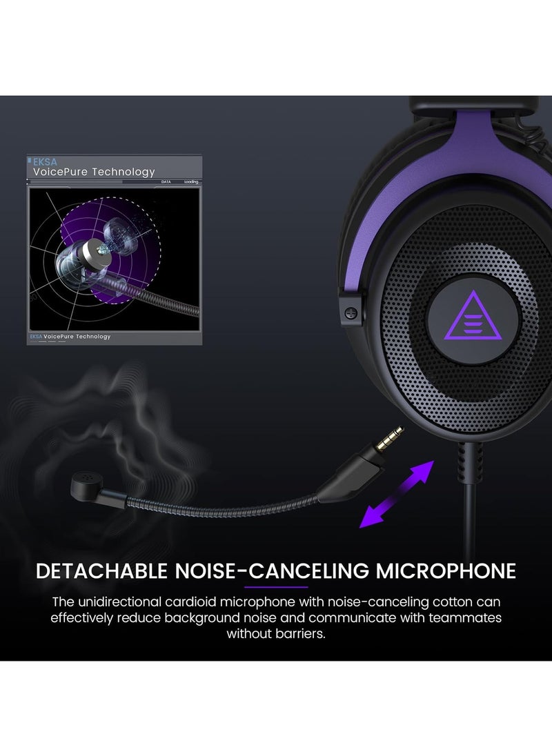 EKSA E900 Headset with Microphone for PC, PS4,PS5, Xbox - Detachable Noise Canceling Mic, 3D Surround Sound, Wired Headphone for Gaming, Computer, Laptop, 3.5MM Jack