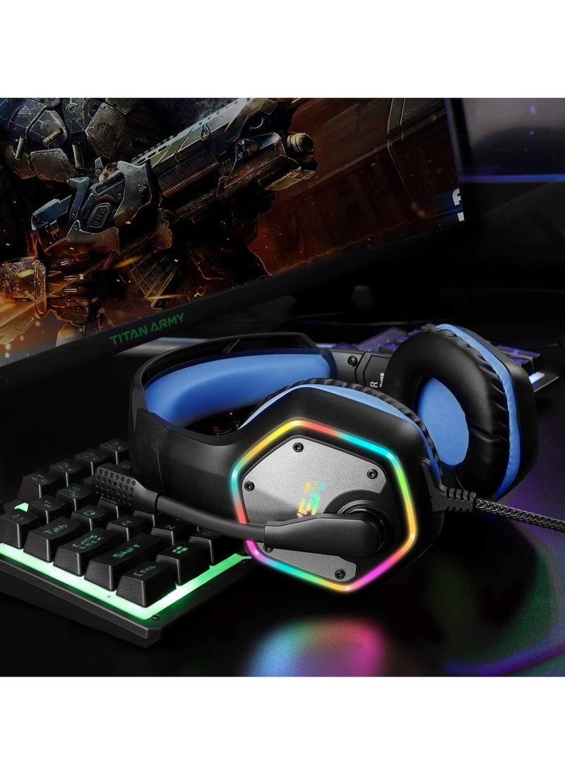EKSA E1000 Gaming Headset, Computer Headphones with Noise Canceling Mic & RGB Light, 7.1 Surround Sound, Compatible with PC, PS4 PS5 Console, Laptop