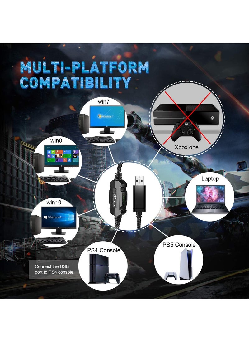 EKSA E1000 Gaming Headset, Computer Headphones with Noise Canceling Mic & RGB Light, 7.1 Surround Sound, Compatible with PC, PS4 PS5 Console, Laptop