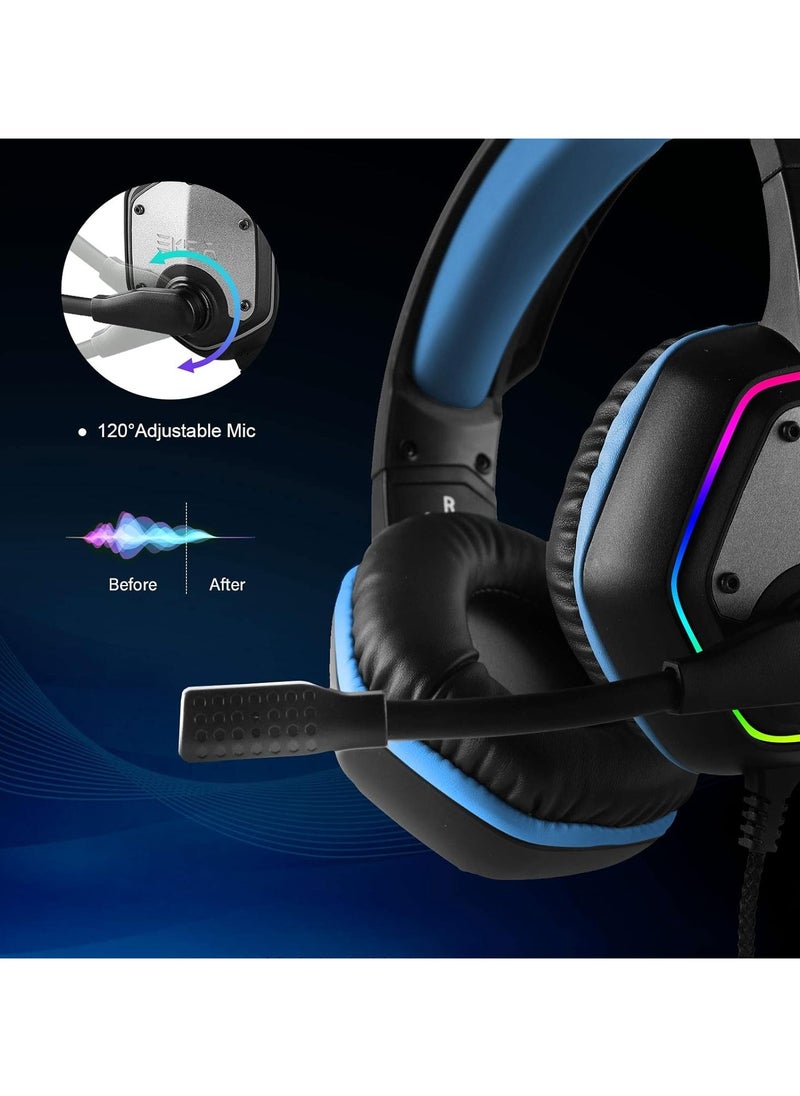 EKSA E1000 Gaming Headset, Computer Headphones with Noise Canceling Mic & RGB Light, 7.1 Surround Sound, Compatible with PC, PS4 PS5 Console, Laptop