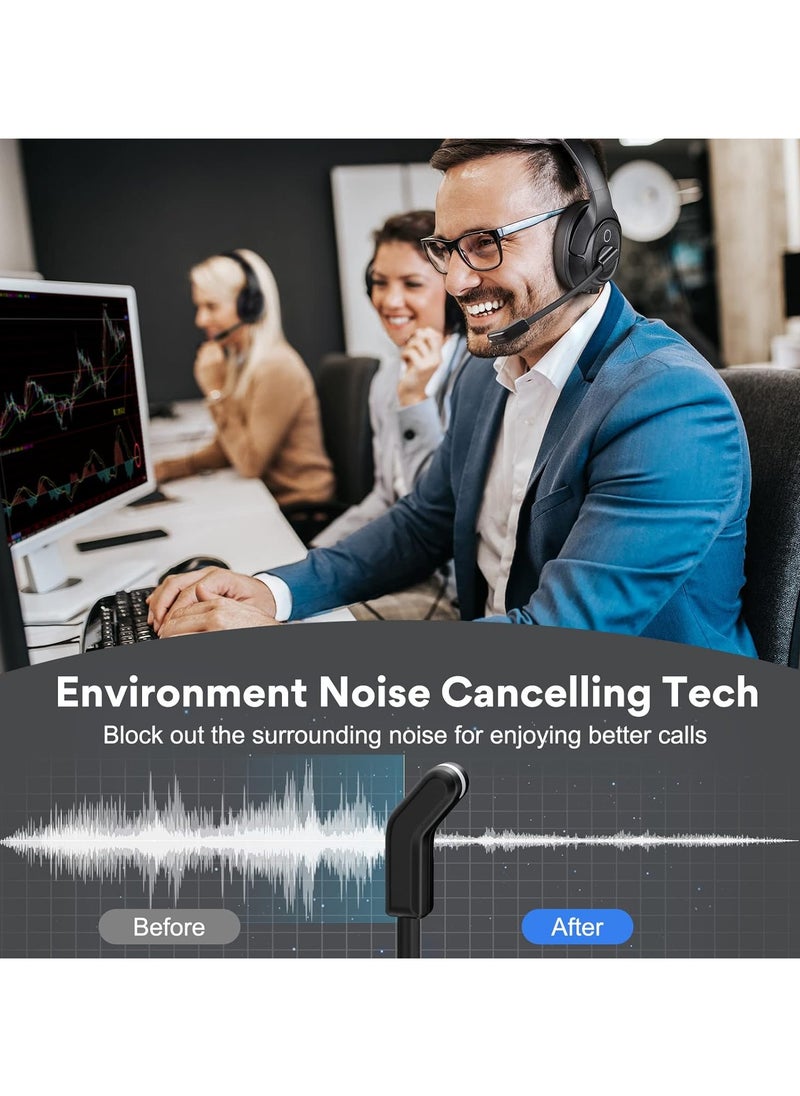 EKSA Bluetooth Headsets with Microphone & USB Dongle, 30 Hours Talk Time & 33ft Range, AI Environmental Noise Cancelling Mic, Over-Ear Wireless Headphone