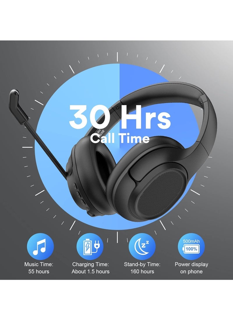 EKSA Bluetooth Headsets with Microphone & USB Dongle, 30 Hours Talk Time & 33ft Range, AI Environmental Noise Cancelling Mic, Over-Ear Wireless Headphone