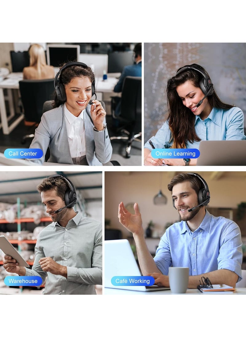 EKSA Bluetooth Headsets with Microphone & USB Dongle, 30 Hours Talk Time & 33ft Range, AI Environmental Noise Cancelling Mic, Over-Ear Wireless Headphone