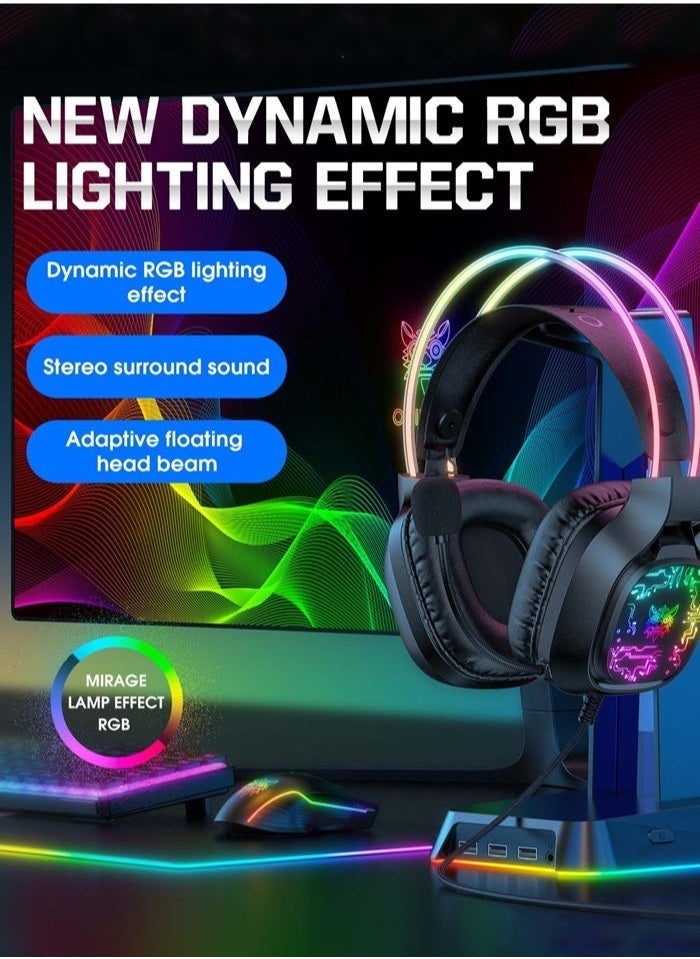 X22 Over-Ear Gaming Wired Headphones – Gaming Headset with Microphone, RGB LED Lights, Stereo Sound, Comfortable Earphones for PS4/PS5/XOne/XSeries/NSwitch/PC – Ideal for Immersive Gaming, Chat, and Long Sessions – Black