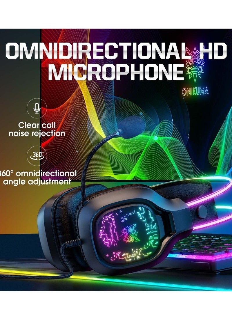 X22 Over-Ear Gaming Wired Headphones – Gaming Headset with Microphone, RGB LED Lights, Stereo Sound, Comfortable Earphones for PS4/PS5/XOne/XSeries/NSwitch/PC – Ideal for Immersive Gaming, Chat, and Long Sessions – Black