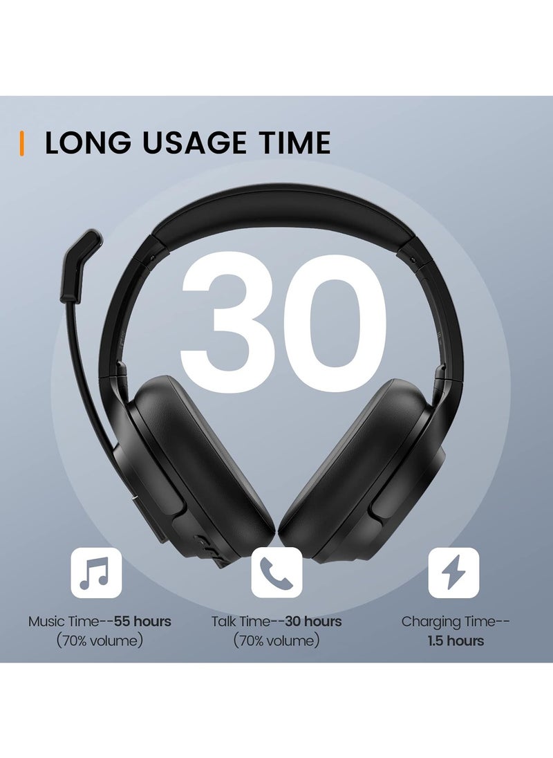 EKSA H6 Wireless Headset with Microphone & USB Dongle [Up to 55 Hours & 10 Metre Range] Bluetooth PC Headset with AI Noise Cancelling Mic, Over Ear Headphone