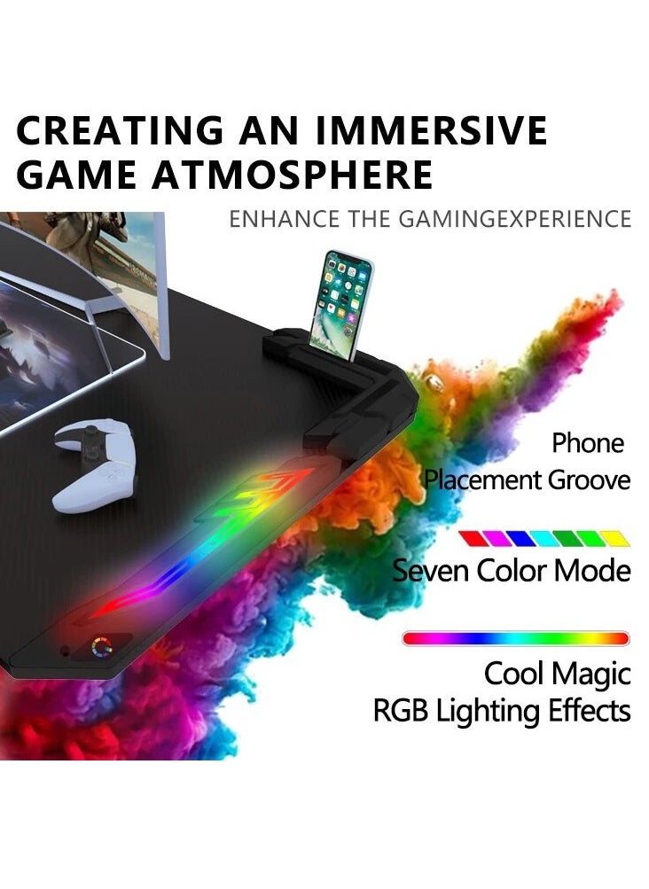 Carbon‑Fiber Gaming Desk | 140 × 60 cm | Cable‑Management Tray & Headset Hook
