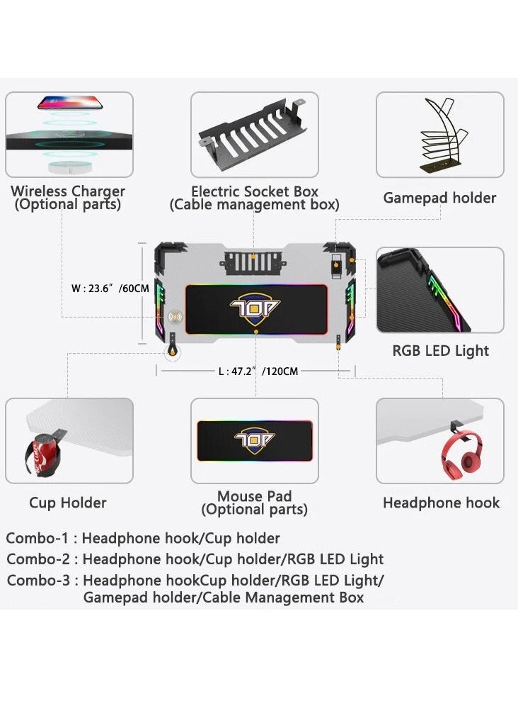 Carbon‑Fiber Gaming Desk | 140 × 60 cm | Cable‑Management Tray & Headset Hook