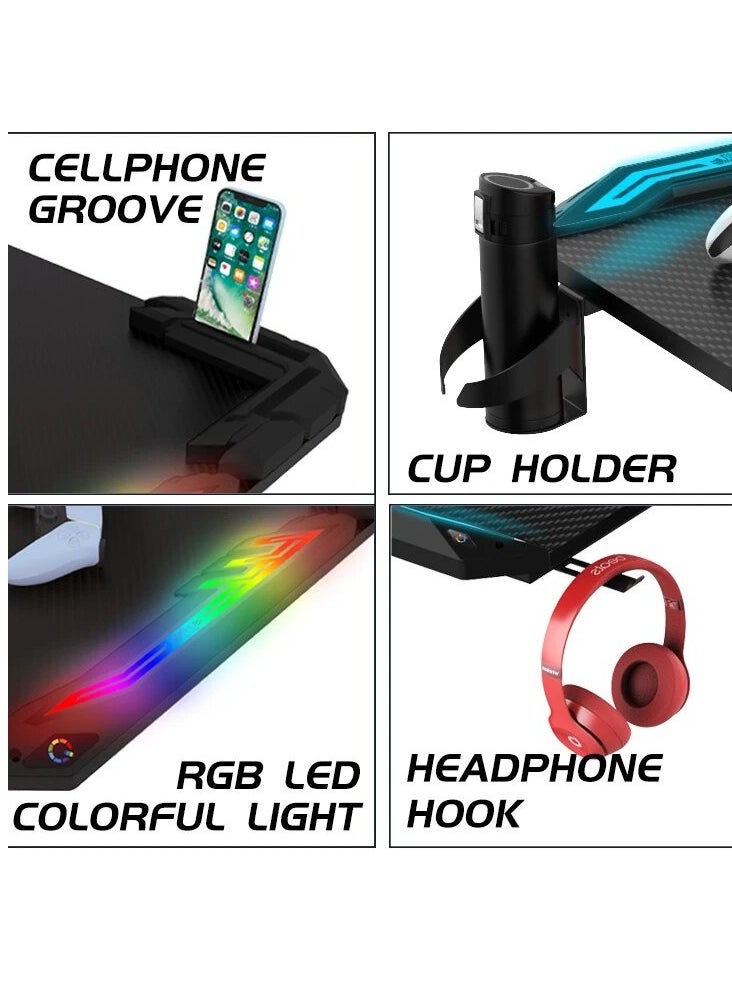 Carbon‑Fiber Gaming Desk | 140 × 60 cm | Cable‑Management Tray & Headset Hook