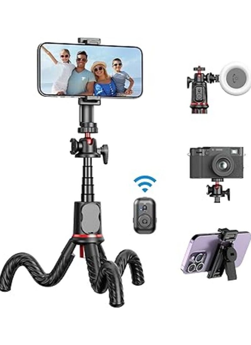 Flexible Camera Tripod – Extendable Cell Phone Tripod Stand with Wireless Remote, 360° Rotation, Adjustable Height, Sturdy Design – Perfect for Vlogging, Photography, and Video Recording