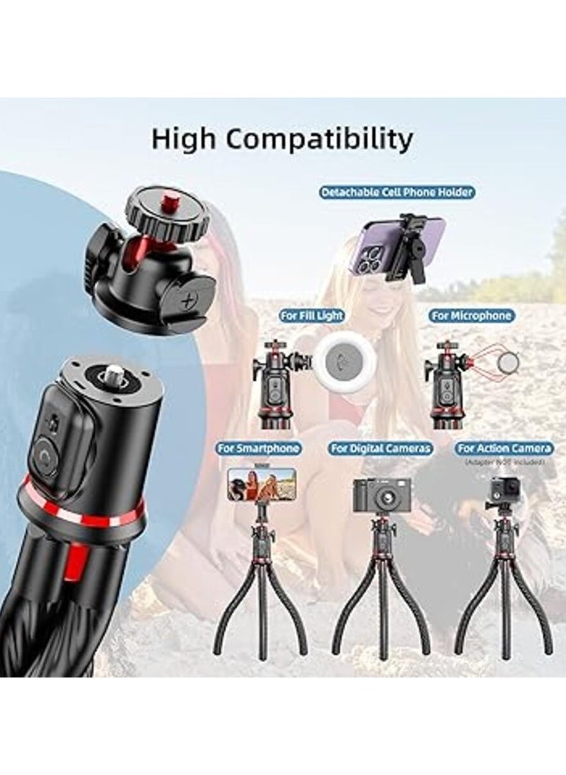 Flexible Camera Tripod – Extendable Cell Phone Tripod Stand with Wireless Remote, 360° Rotation, Adjustable Height, Sturdy Design – Perfect for Vlogging, Photography, and Video Recording