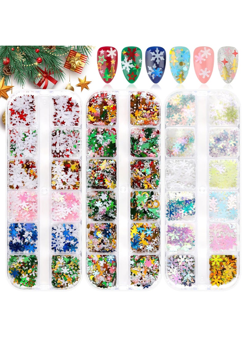 36 Grids Christmas Nail Glitter, EBANKU 3D Holographic Winter Sequins Snowflake Star Tree Laser Nail Glitter for Holiday Acrylic Nails Mixed Shape Xmas Nail Glitter Flakes Decoration