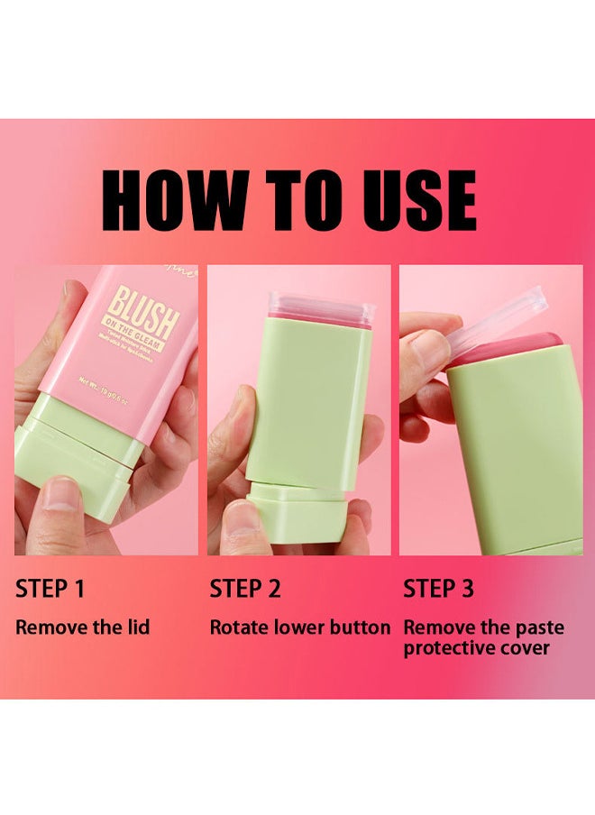 On The Gleam Blush, Tinted Moisture Stick Multi-stick For Lips And Cheeks, Highlighting ​Color Silky Powder Blusher Stick Natural Glow Silly Blusher Light And Soft Feeling The Apply On Your Face