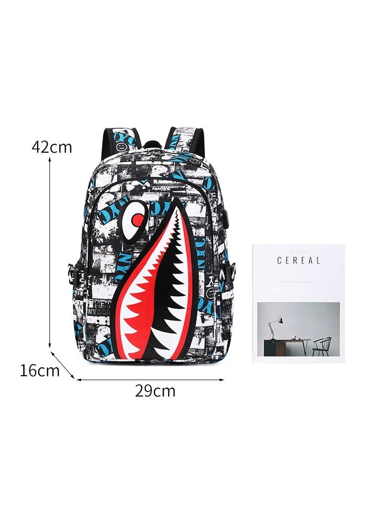 Children's Schoolbag Shark Pattern Printed Backpack Lightweight and Large Capacity 29*42*16cm