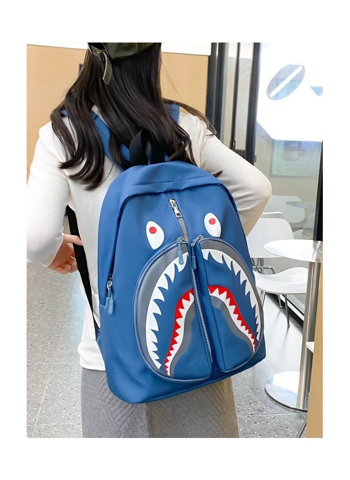 Shark Print Large Capacity Backpack Funny Fashion Casual Backpack High School Student College Student Backpack 31*41*14CM