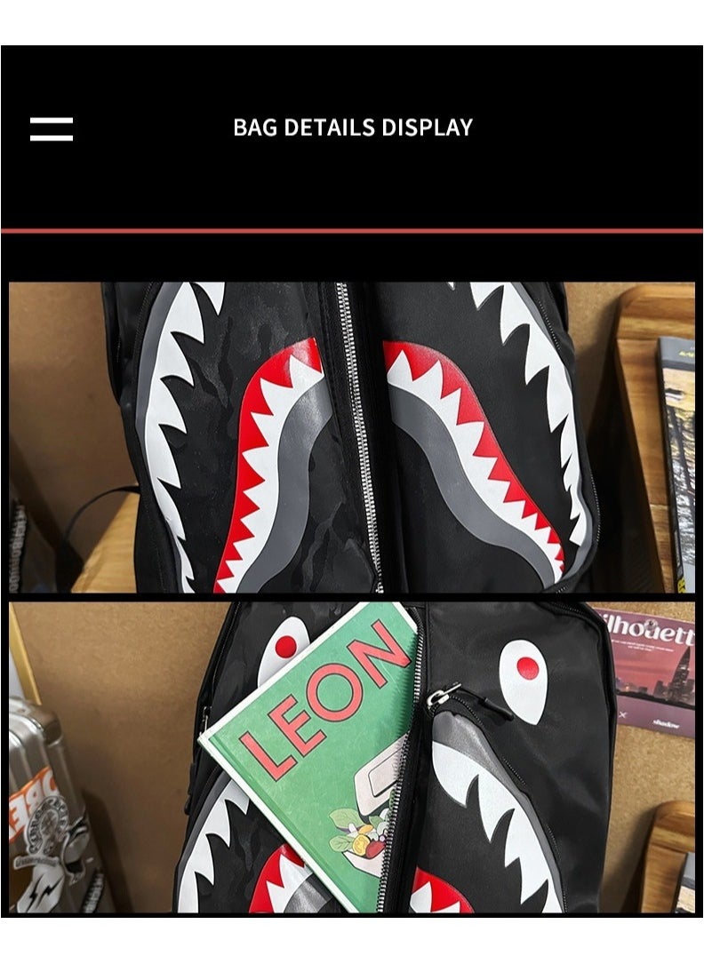 Shark Print Large Capacity Backpack Funny Fashion Casual Backpack High School Student College Student Backpack 31*41*14CM