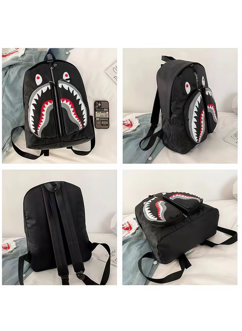 Shark Print Large Capacity Backpack Funny Fashion Casual Backpack High School Student College Student Backpack 31*41*14CM