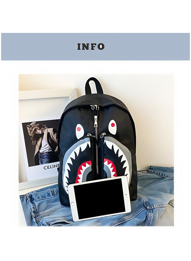 Shark Print Large Capacity Backpack Funny Fashion Casual Backpack High School Student College Student Backpack 31*41*14CM