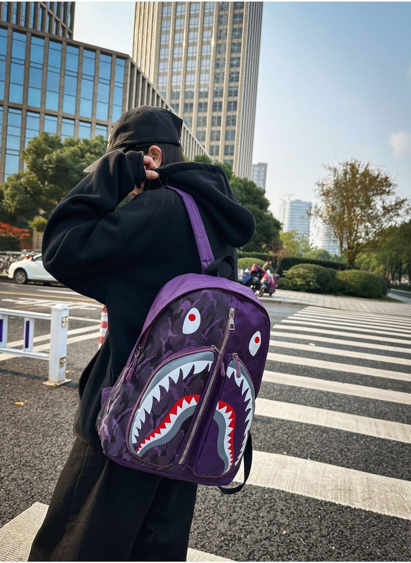 Shark Print Large Capacity Backpack Funny Fashion Casual Backpack High School Student College Student Backpack 31*41*14CM