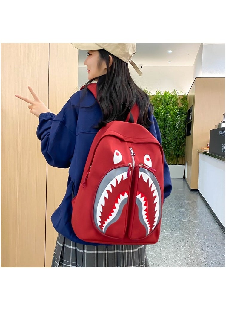 Shark Print Large Capacity Backpack Funny Fashion Casual Backpack High School Student College Student Backpack 31*41*14CM