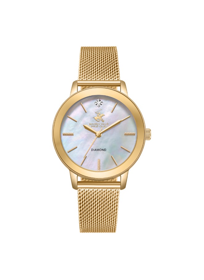 BEVERLY HILLS POLO CLUB BP3734C.120 Women Analog Display Watch & Mesh Strap Gold