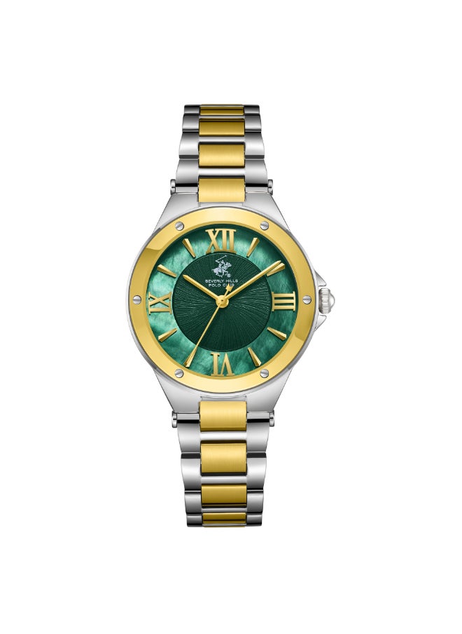 BEVERLY HILLS POLO CLUB BP3740C.270 Women Analog Display Watch & Metal Strap Silver/Gold