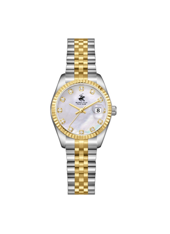 BEVERLY HILLS POLO CLUB BP3707X.220 Women Analog Display Watch & Metal Strap Silver/Gold
